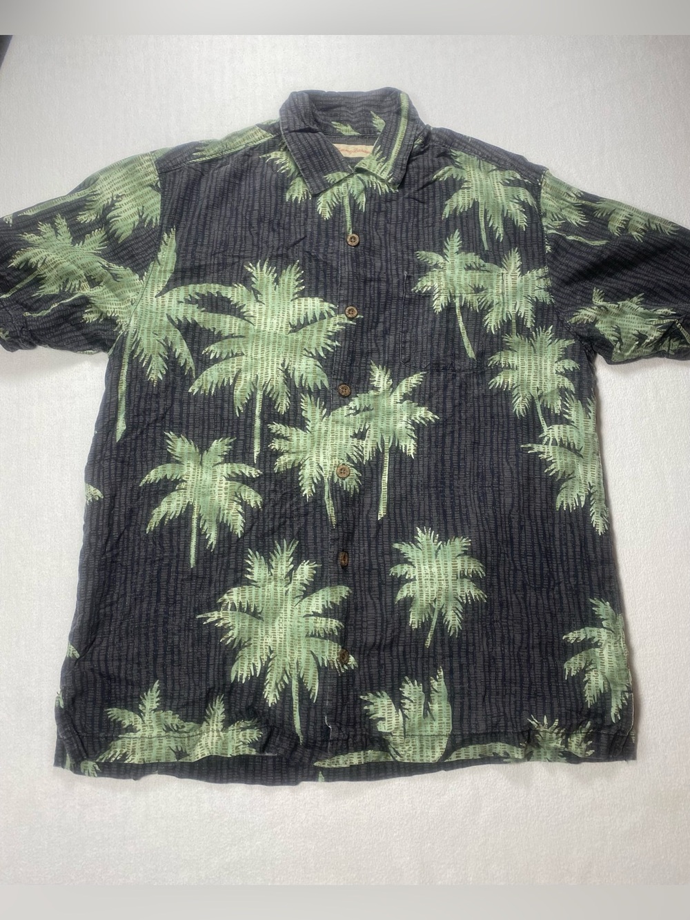 Tommy Bahama Black Button-Front Shirt with Light Green Palm Print